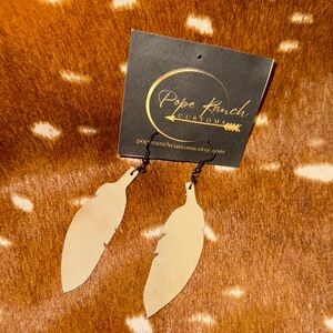 Cream Leather Feather Earrings